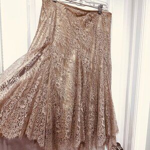 New Donna Karan New York Silk Lace Flare Midi Skirt, Size 10 (NWOT)